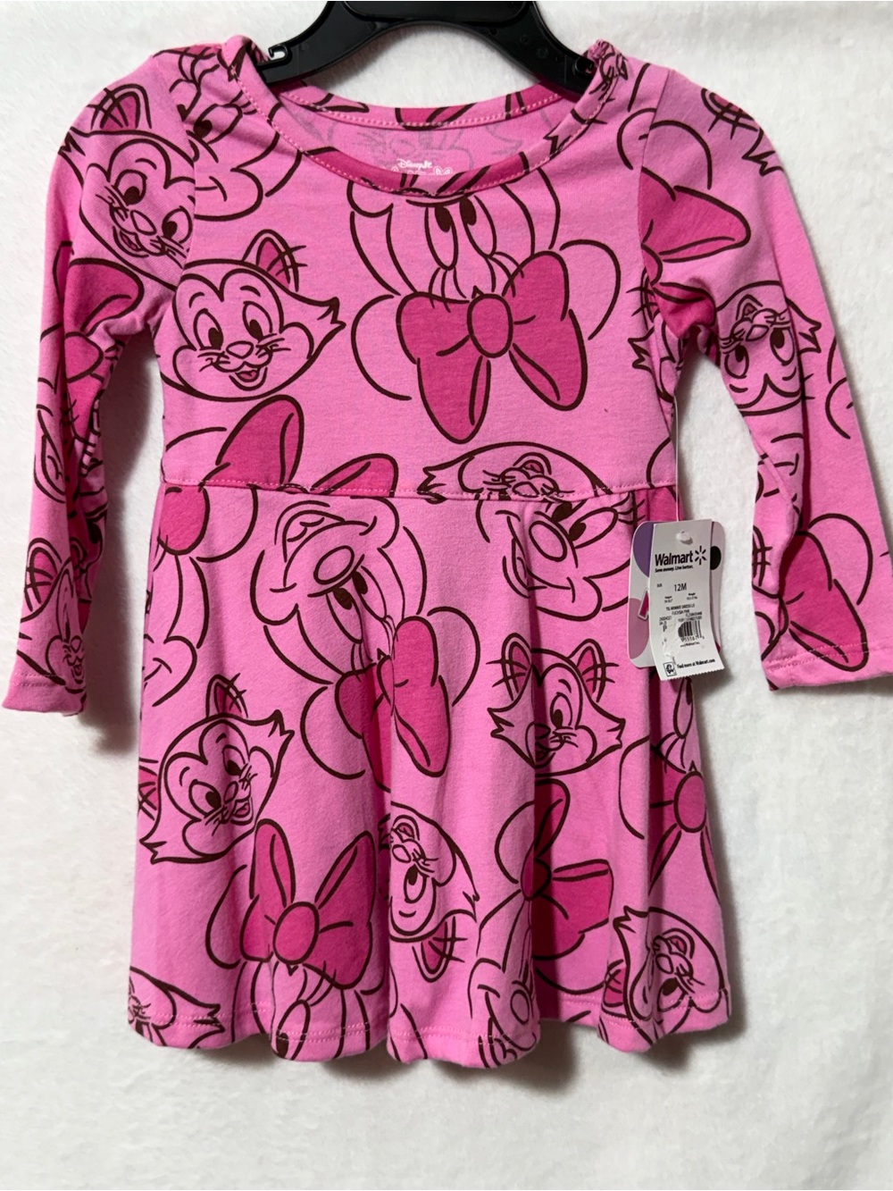 Girls Pink Disney Face & Bow Print Dress - Picture 1 of 1